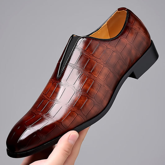 Stone pattern men's casual leather shoes